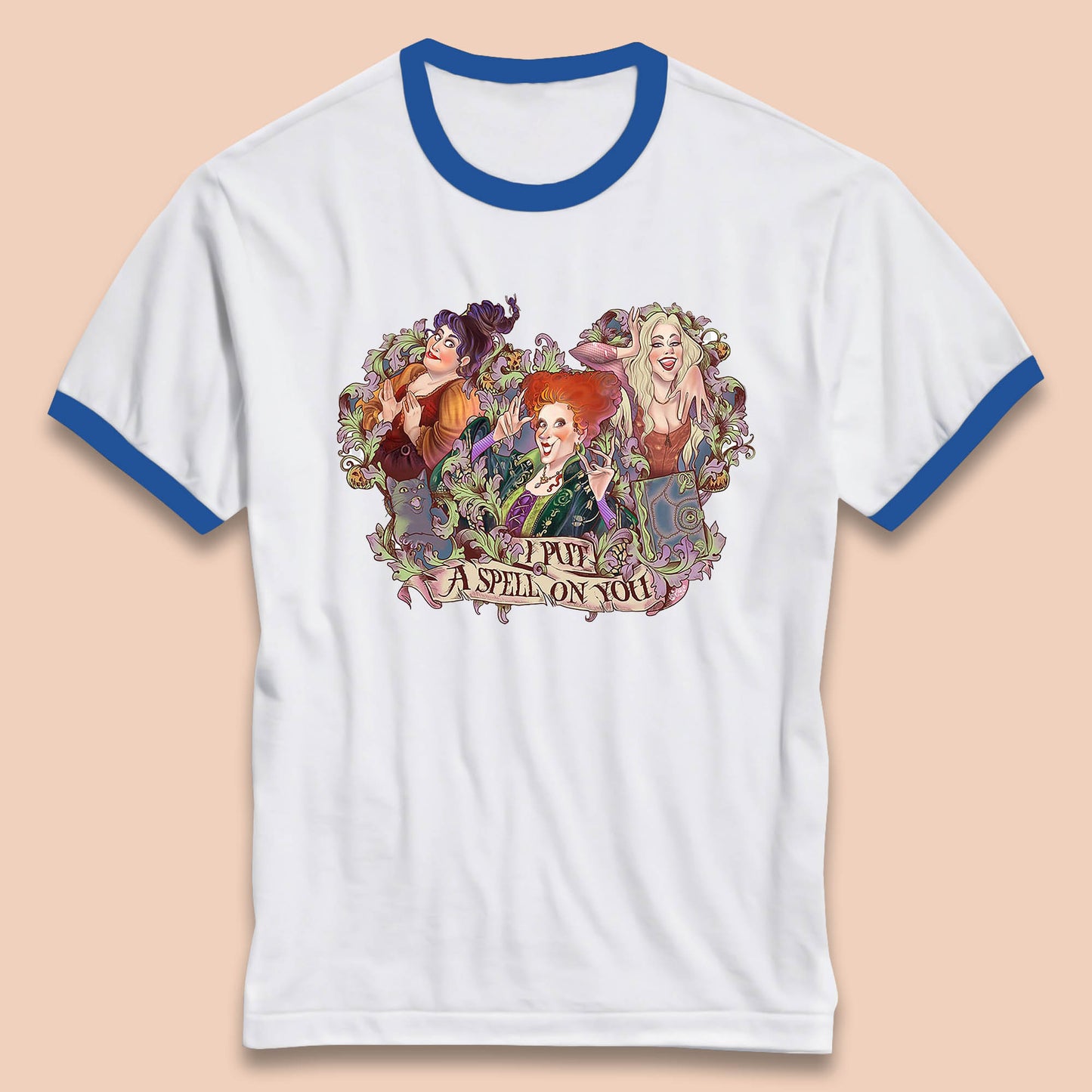 I Putt A Spell On You Halloween Sanderson Sisters Hocus Pocus Vintage Witches Ringer T Shirt