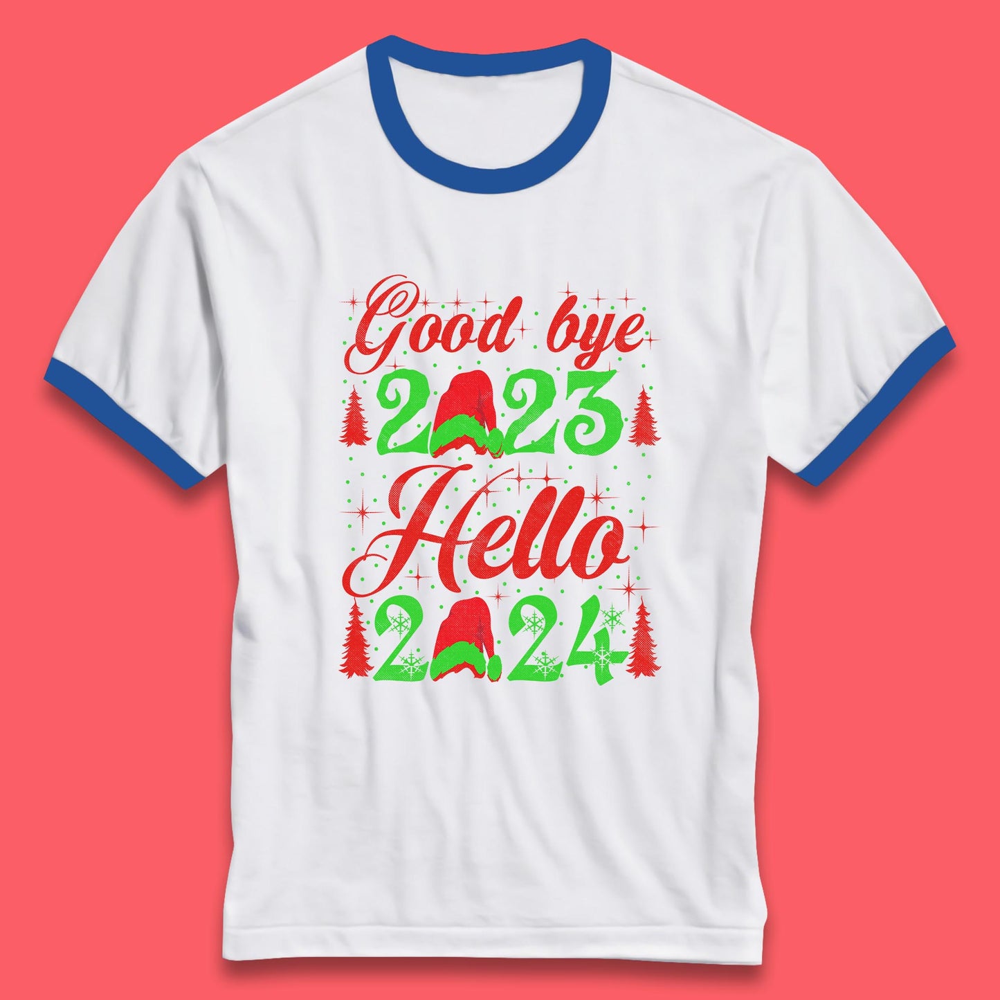 Good Bye 2023 Hello 2024 Merry Christmas Happy New Year Xmas Festive Celebration Ringer T Shirt