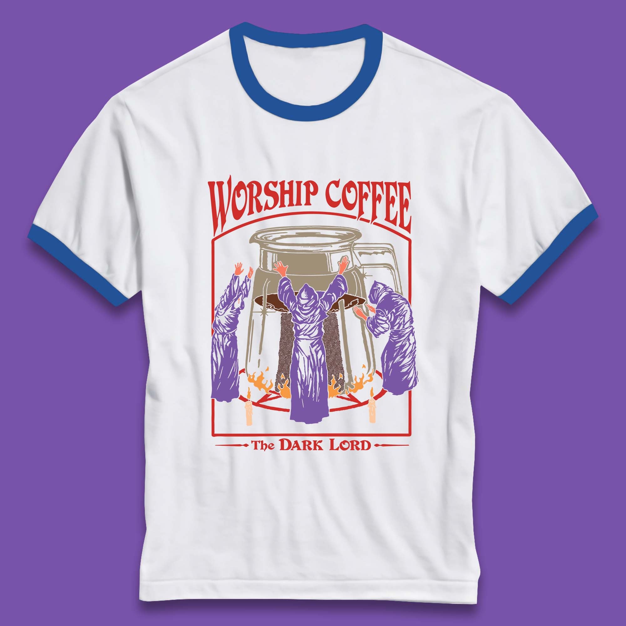Worship Coffee The Dark Lord Aesthetic Vintage Coffee Retro Halloween Coffee Lover Faith Ringer T Shirt