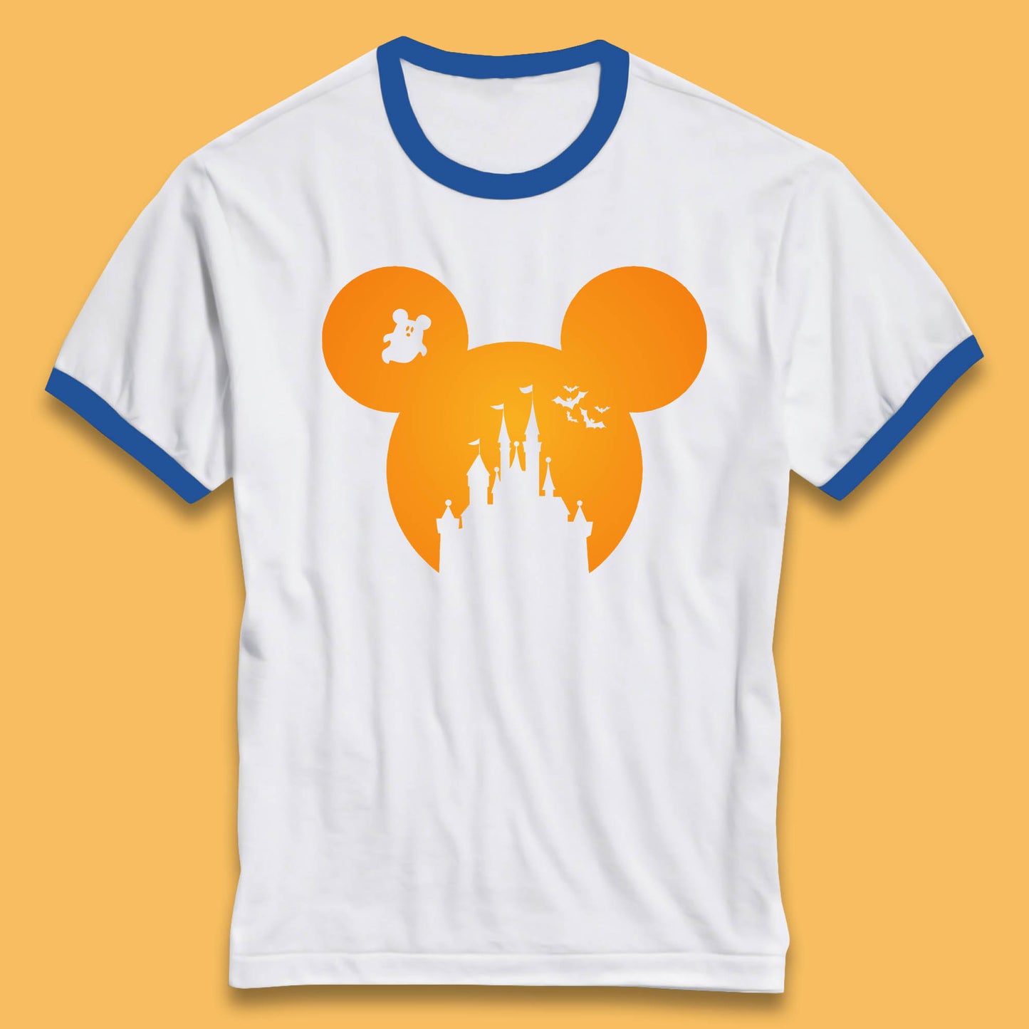 Disney Mickey Mouse Happy Halloween Disney Castle Halloween Scary Boo Flying Bats Ringer T Shirt