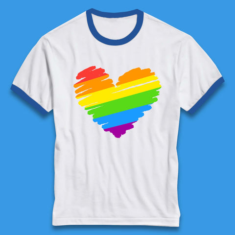Rainbow Colour Heart Pride LGBTQ Rainbow Pride LGBT Gay Pride Month Ringer T Shirt