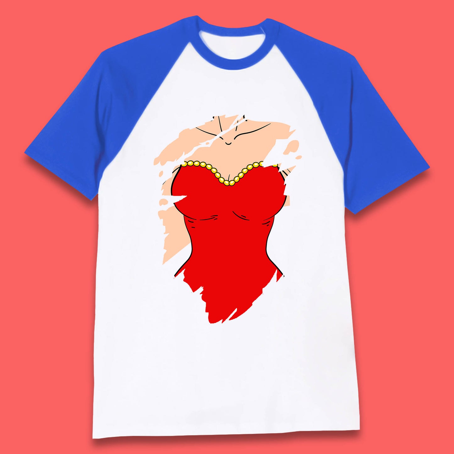 Beautiful Sexy Glamour Blonde Girl Stylish Trendy Dressing In Red Mini Dress Baseball T Shirt