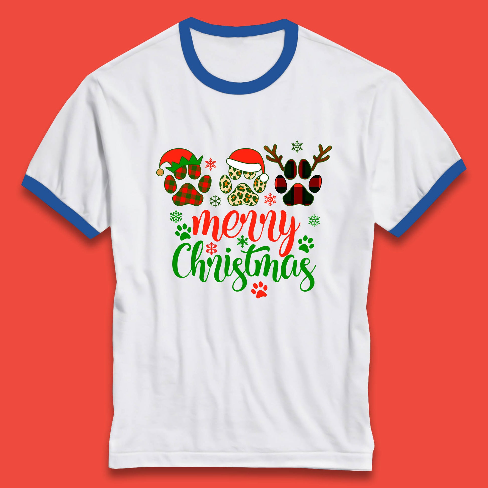 dog & cat paws christmas ringer t shirt