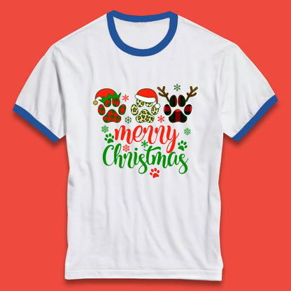 dog & cat paws christmas ringer t shirt