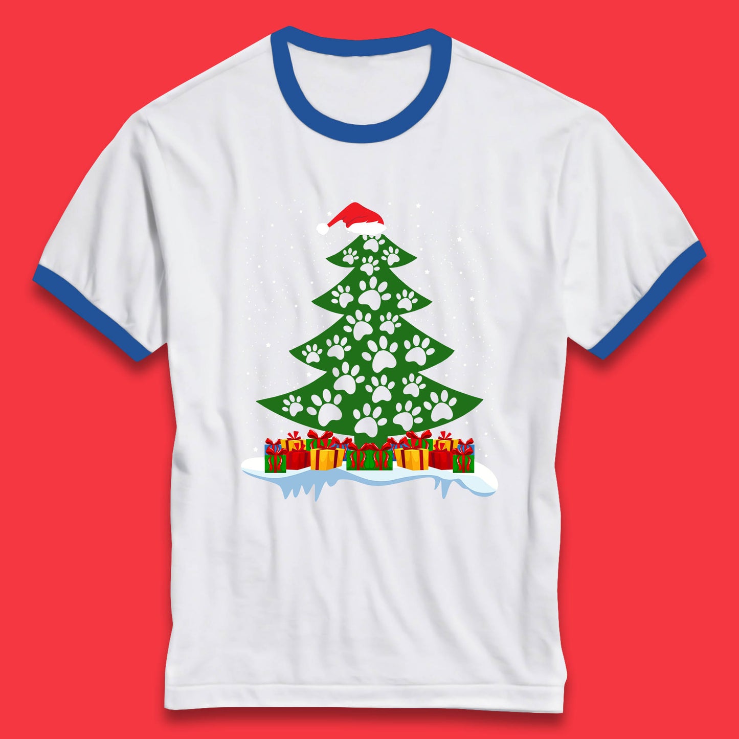 christmas tree with paw prints of dogs ringer t shirt
