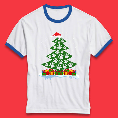 christmas tree with paw prints of dogs ringer t shirt