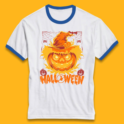 Halloween Scary Pumpkin Face Jack O Lantern Horror Halloween Night Ringer T Shirt