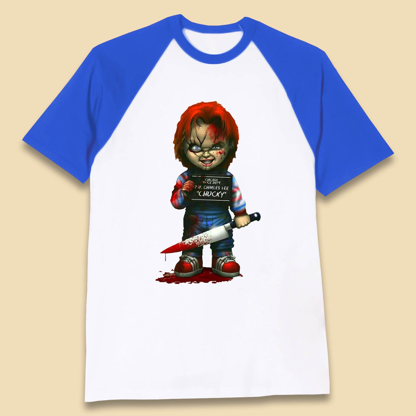 Chucky Mug Shot Chicago Police Dept Ray Charles Lee Chucky Halloween Horror Movie Baseball T Shirt