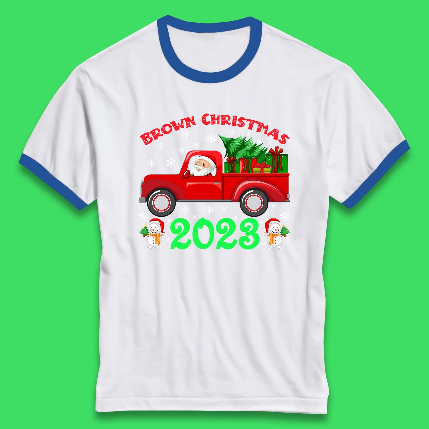 Brown Christmas 2023 Santa Claus Driving Truck With Christmas Tree To Delivery Christmas Gifts Xmas Ringer T Shirt
