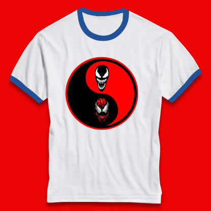 Marvel Comics Carnage And Venom Fictional Movie Character Anime Yin Yang Spoof Ringer T Shirt