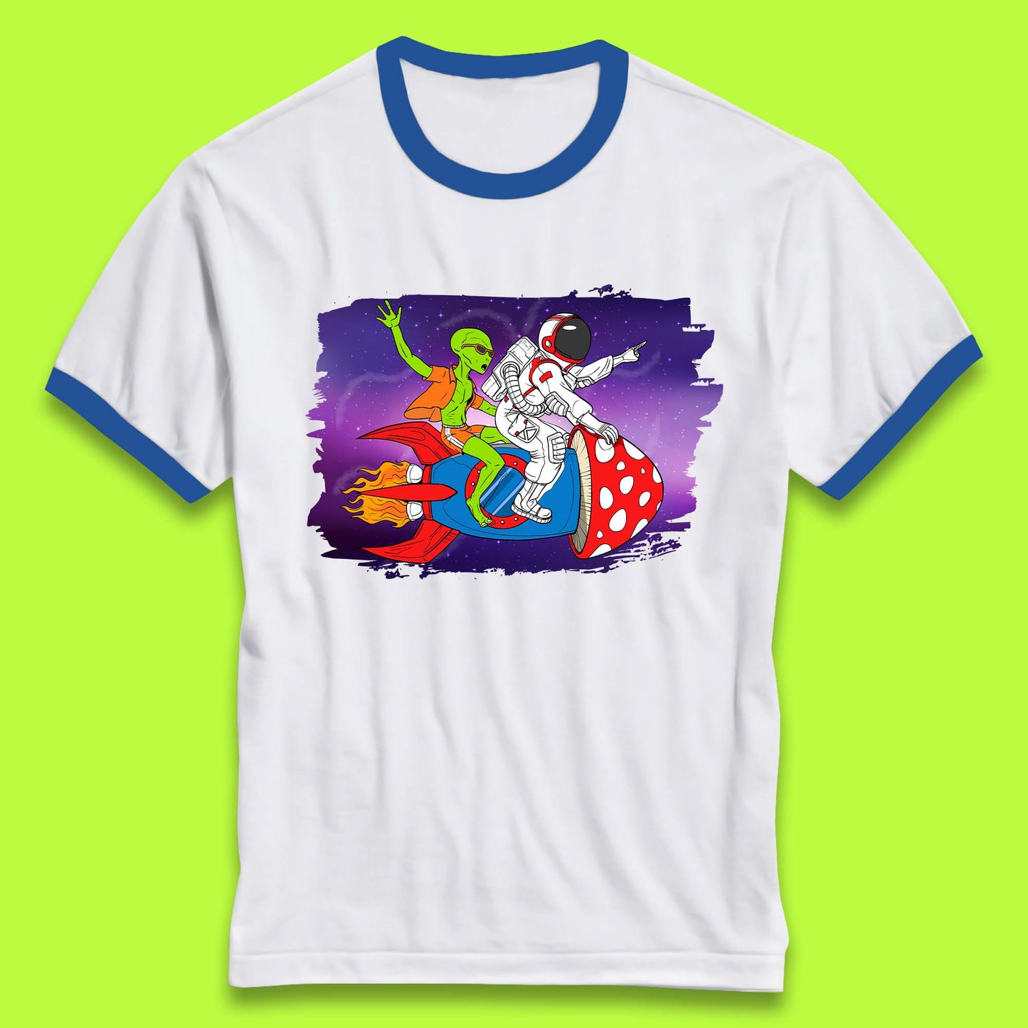 Alien & Astronaut Rocket Ship Ringer T-Shirt