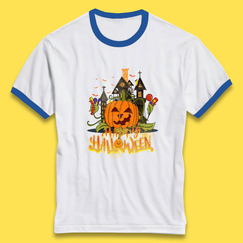 Happy Halloween Spooky Haunted House Halloween Pumpkin Horror Scary Jack-o-lantern Ringer T Shirt