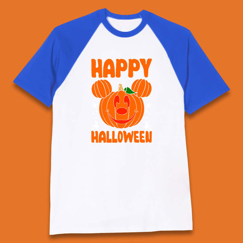 Happy Halloween Disney Mickey Mouse Jack-o-lantern Pumpkin Face Horror Scary Disney Trip Baseball T Shirt