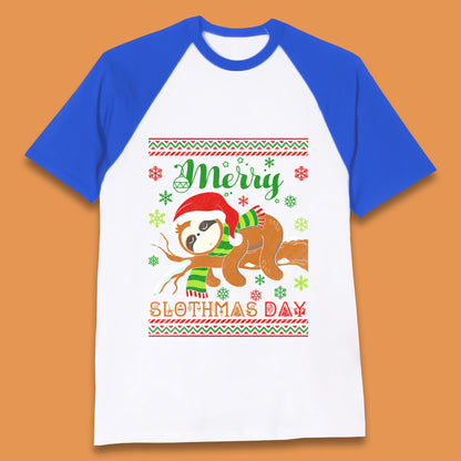 sloth christmas baseball t shirt