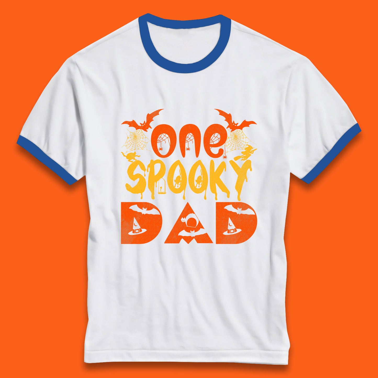 One Spooky Dad Happy Halloween Fall Season Dad Life Spooky Flying Bats Ringer T Shirt