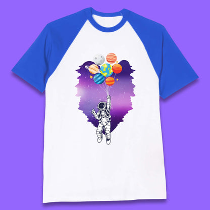 Astronaut Space Planets Balloons Baseball T-Shirt