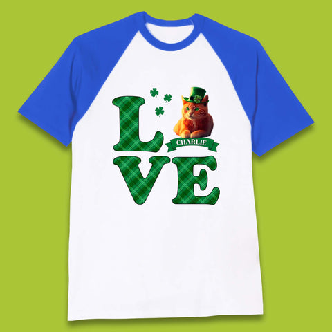Personalised Love St. Patrick's Cat Baseball T-Shirt