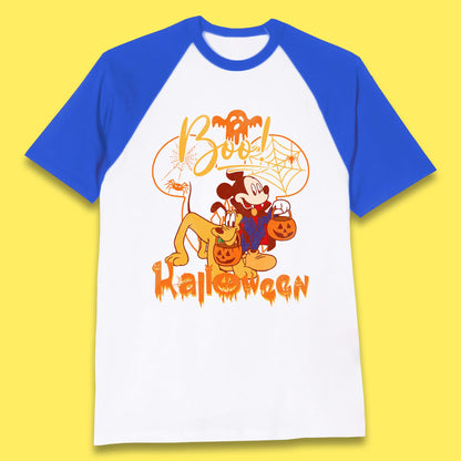 Boo Halloween Mickey Mouse And Pluto Friends Disney Halloween Disneyland Trip Baseball T Shirt