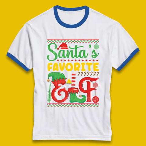 Santa's Favorite Elf Merry Christmas Elf Costume Xmas Ringer T Shirt