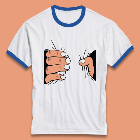 Crushing Handshake Big Hand Squeezing Funny Hand Grabbing Photographic Ringer T Shirt