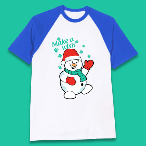 Make A Wish Snowman Christmas Baseball T-Shirt