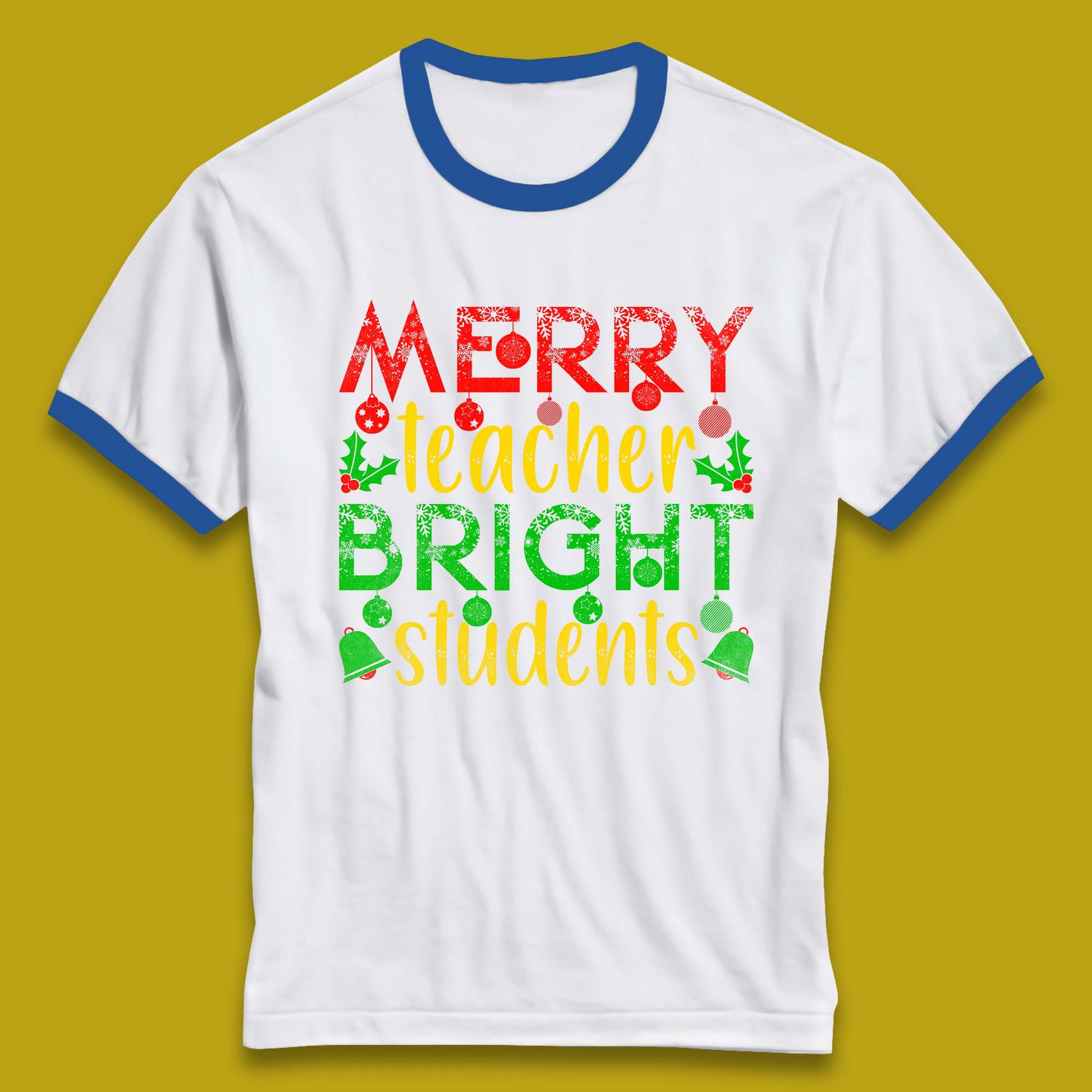 merry teacher bright students christmas ringer t shirt