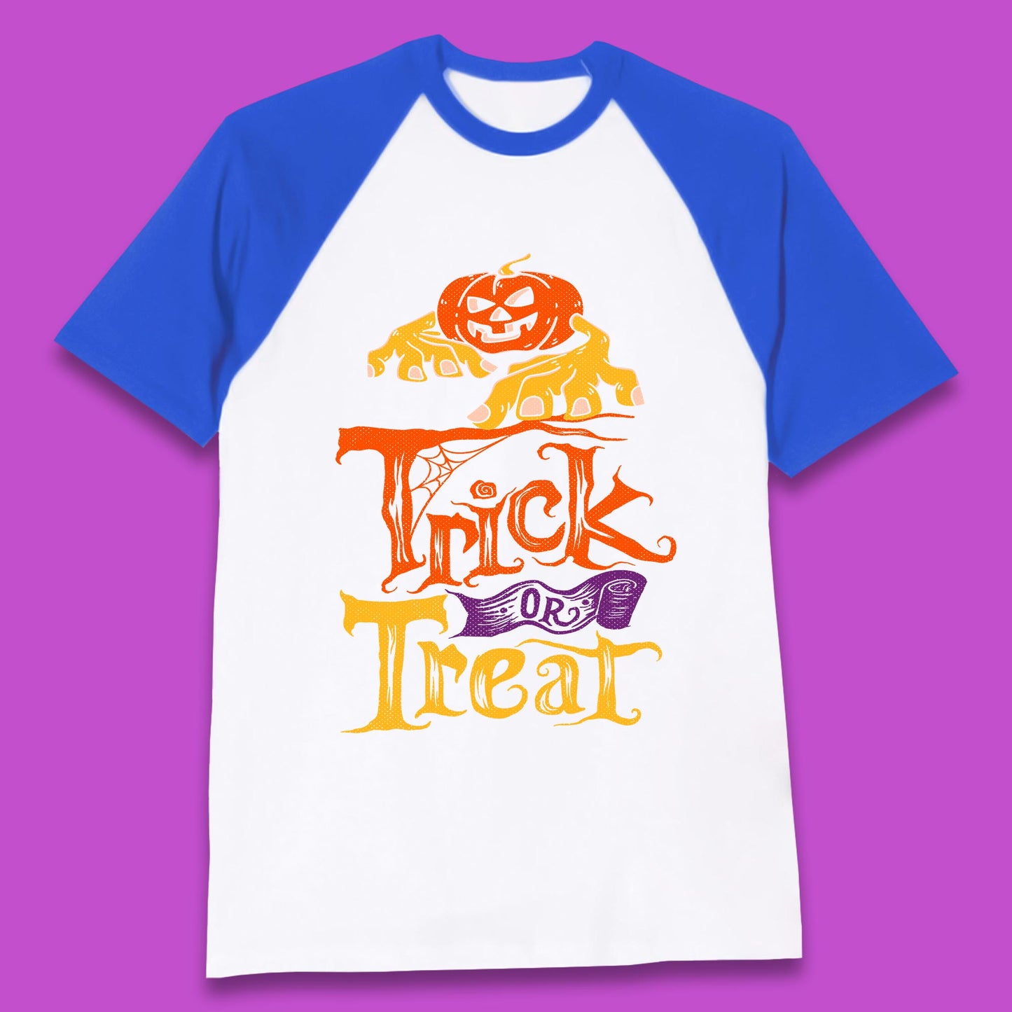 Halloween Trick Or Treat Horror Scary Evil Pumpkin With Zombie Hands Baseball T Shirt