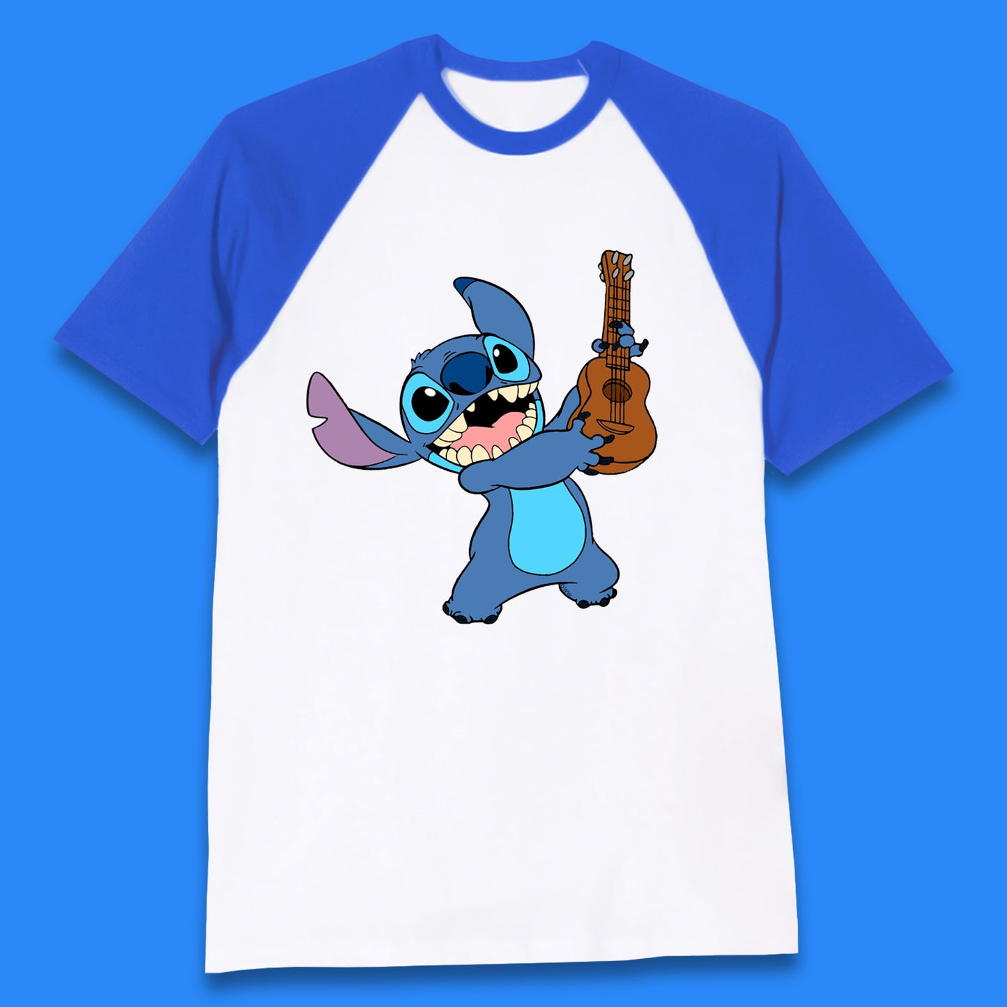 Disney Ohana Playing The Guitar Ohana Lilo & Stitich In Happy Mood Cartoon Character Disney World Baseball T Shirt