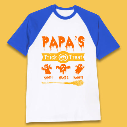 Personalised Papa's Trick Or Treat Halloween Custom Your Boo Ghost Children Names Scary Spooky Costume Baseball T Shirt