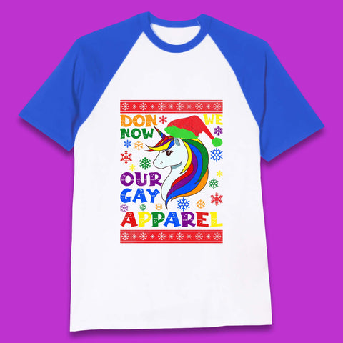 LGBT Rainbow Unicorn Christmas Baseball T-Shirt