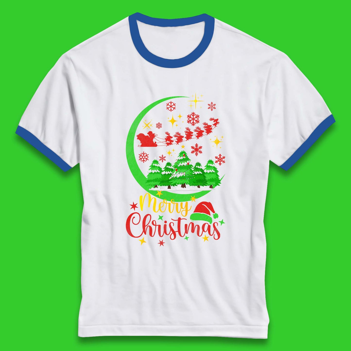 merry christmas santa trees ringer t shirt