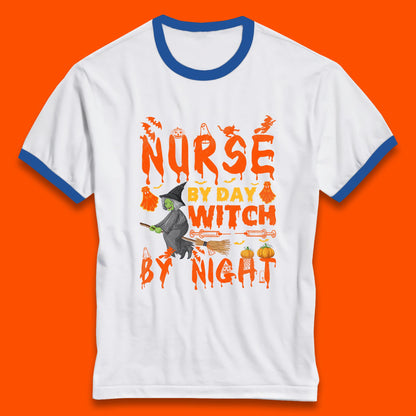 Nurse By Day Witch By Night Halloween Funny Nursing Spooky Nurse Ringer T Shirt