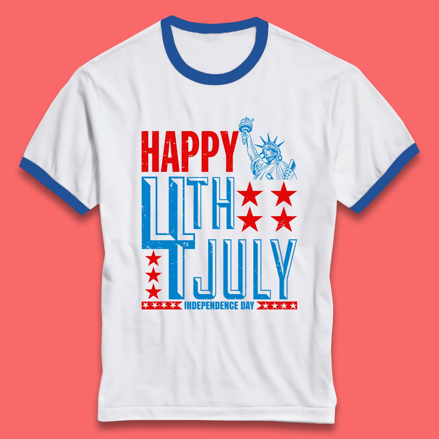 Happy 4th Of July Independence Day Statue Of Liberty Patriotic Celebration Ringer T Shirt