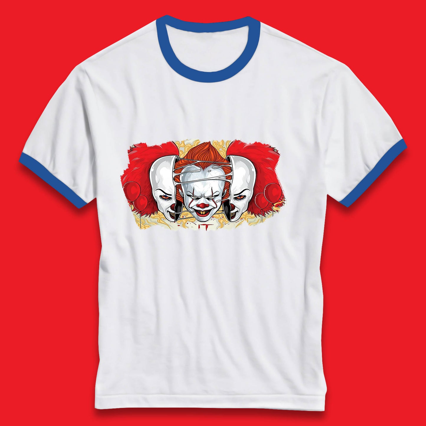 IT Pennywise Clown Halloween Horror Movie Character Evil Clown Costume Serial Killer Ringer T Shirt
