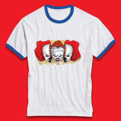 IT Pennywise Clown Halloween Horror Movie Character Evil Clown Costume Serial Killer Ringer T Shirt