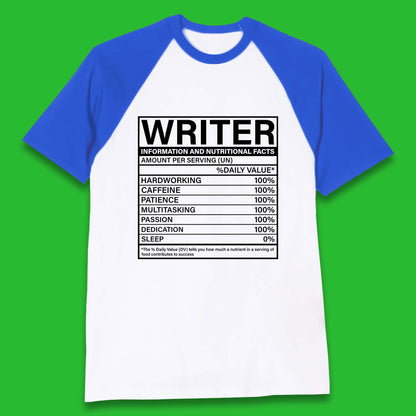 Writer Nutritional Facts Baseball T-Shirt