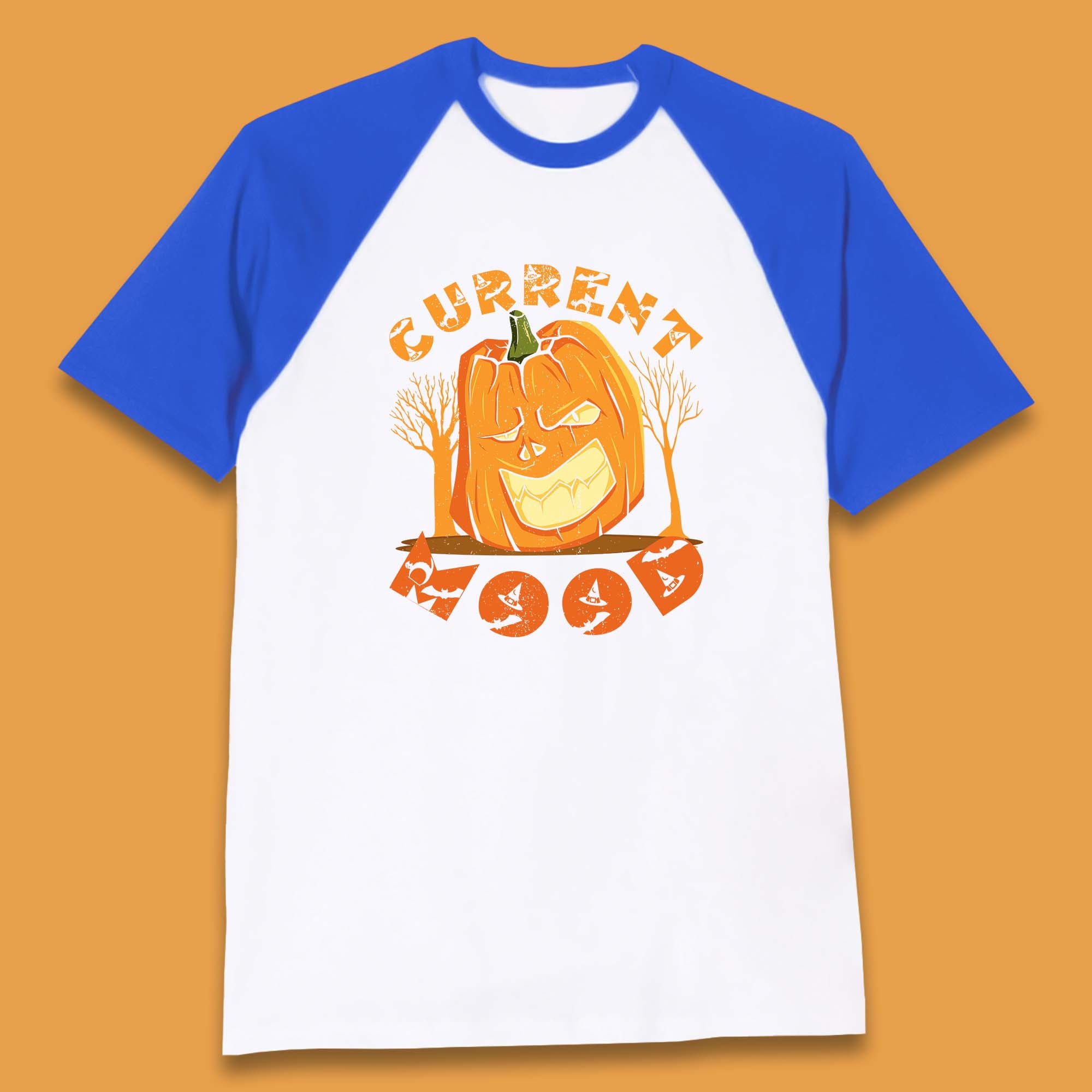 Current Mood Halloween Pumpkin Evil Scary Smile Horror Jack-o-Lantern Baseball T Shirt