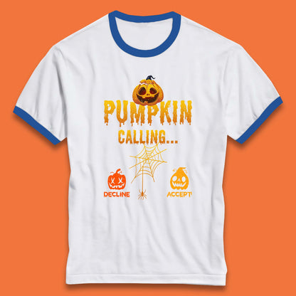 Halloween Pumpkin Calling Accept Decline Funny Jack O Lantern Horror Scary Phone Call Ringer T Shirt