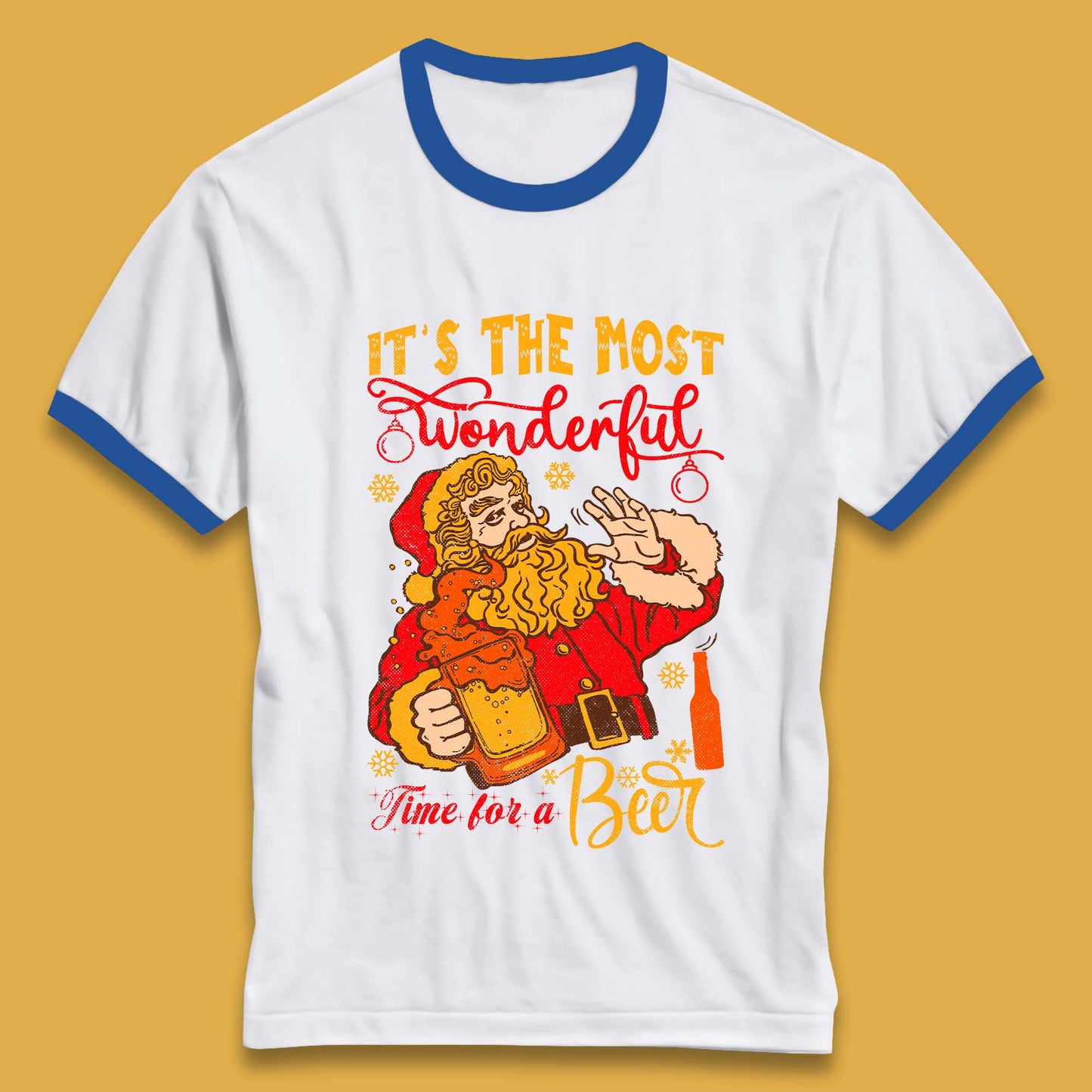 Santa Beer Time Christmas Ringer T-Shirt