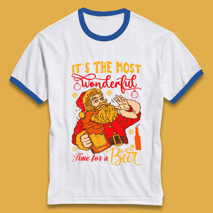 Santa Beer Time Christmas Ringer T-Shirt