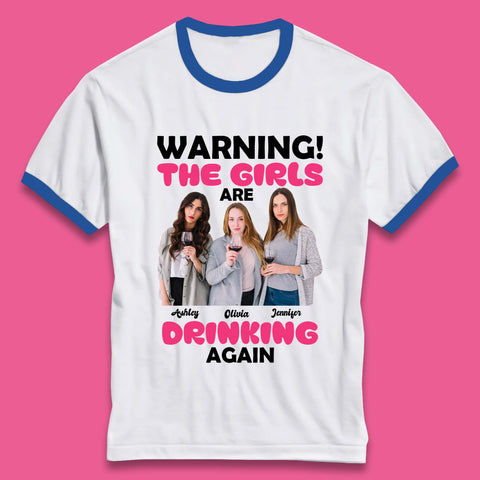 Personalised Girls Drinking Again Ringer T-Shirt