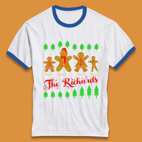 Personalised The Gingerbread Family Christmas Ringer T-Shirt