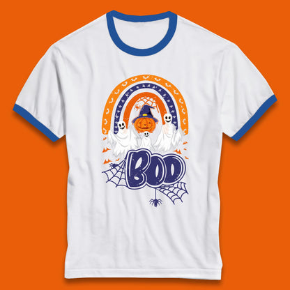 Halloween Boo Ghosts With Witch Pumpkin Scary Spooky Season Ringer T Shirt
