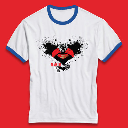 Superheros DC Comics Action Adventure Movie Character Superman And Batman Training To Beat Batman Superman Logo Ringer T Shirt
