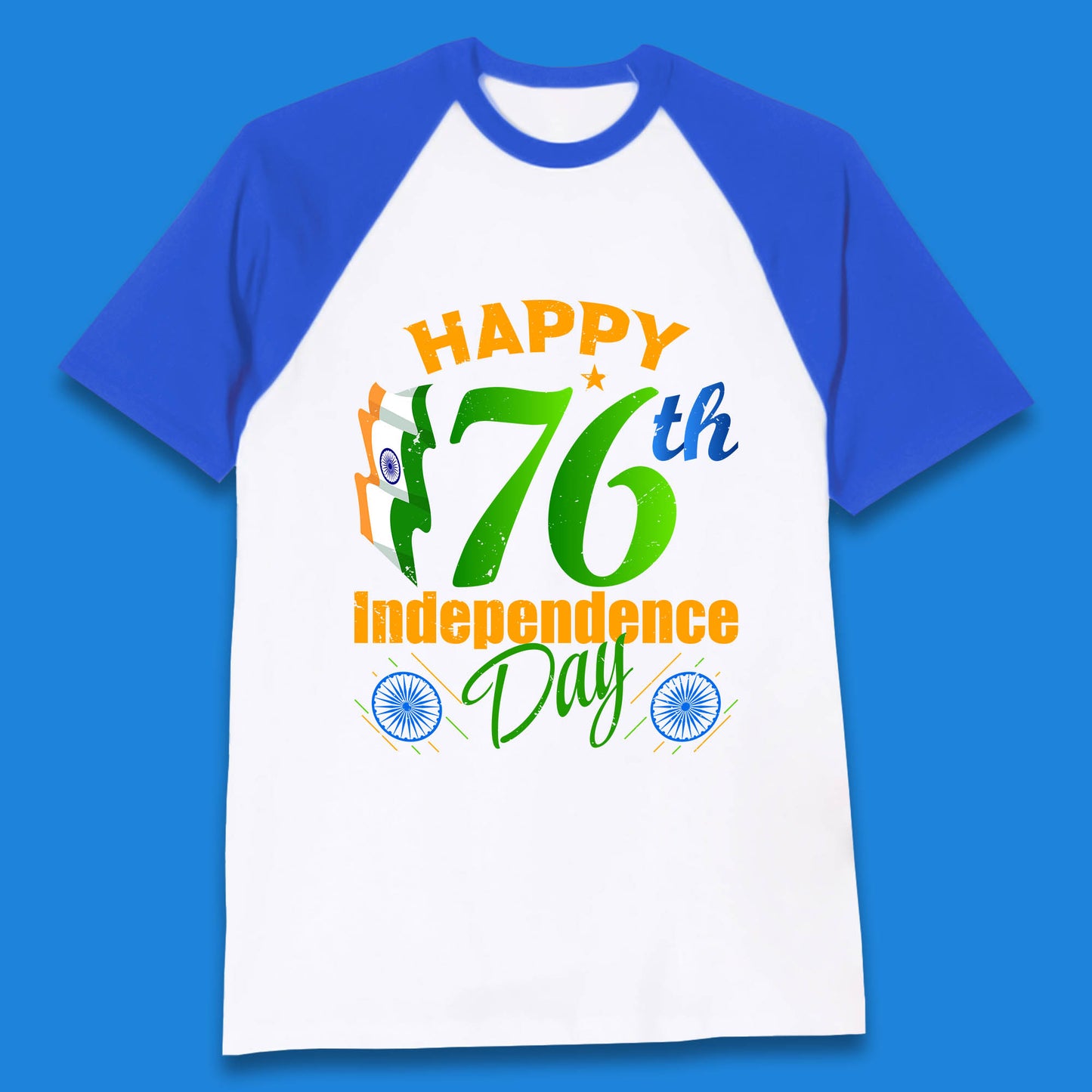 Happy India 76th Independence Day 15th August Patriotic Indian Flag Baseball T Shirt