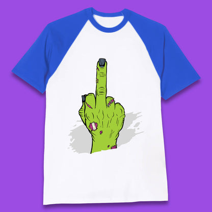 Halloween Green Zombie Hand Showing The Middle Finger Sarcastic Rude Baseball T Shirt