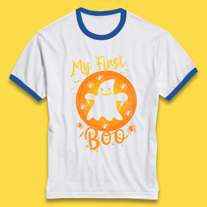 My First Boo Halloween Funny Boo Ghost Horror Scary Creepy Season Ringer T Shirt