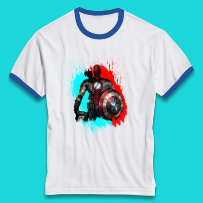 Marvel Avengers Superheroes Movie Characters Spider Man, Iron Man, Thor, Captain America Dead Pool Avengers Squad Ringer T Shirt