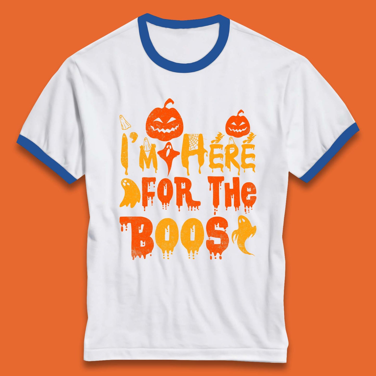 I'm Here For The Boos Halloween Pumpkin Ghost Horror Scary Ringer T Shirt
