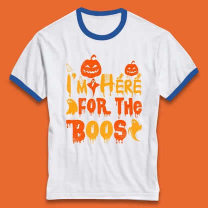 I'm Here For The Boos Halloween Pumpkin Ghost Horror Scary Ringer T Shirt